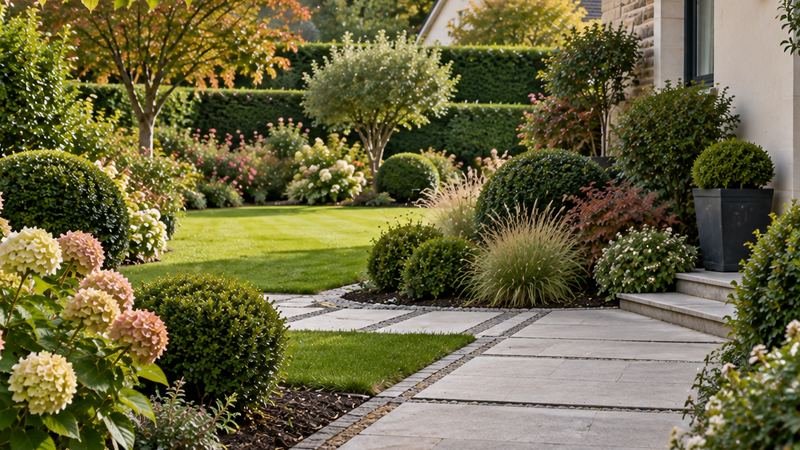 Allée en dalles et jardin entretenu